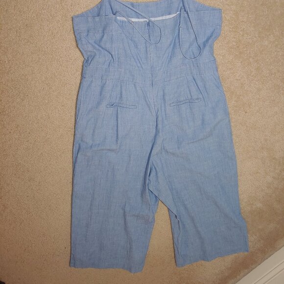 J.Crew Denim Spaghetti Straps Wide Leggs Chambray Blue Jumpsuit Size 18 - Picture 4 of 8
